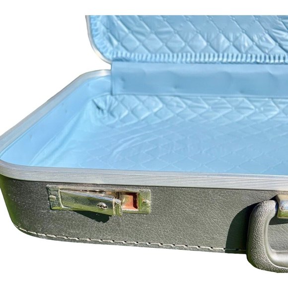 Vintage Hard Shell Nesting Suitcases Gray with Blue Set of 2 - Picture 12 of 12